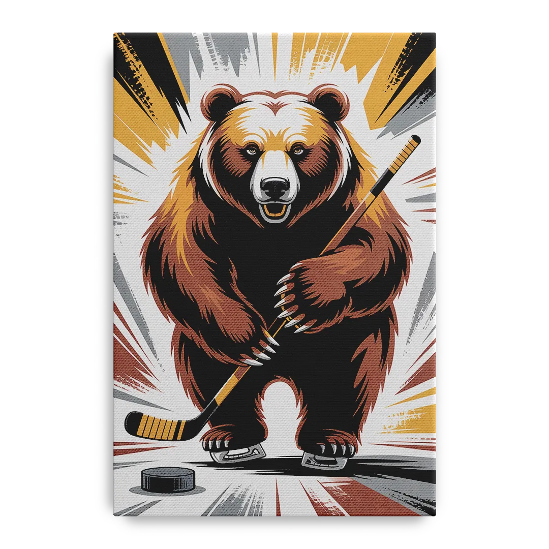 Boston Bruins Abstract Bear Art with Hockey Elements - Canvas Wall Art