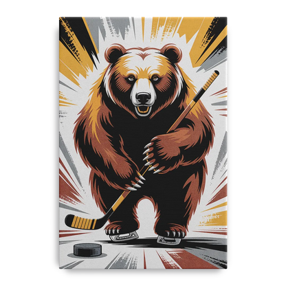 Boston Bruins Abstract Bear Art with Hockey Elements - Canvas Wall Art