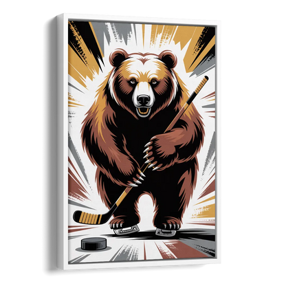 Boston Bruins Abstract Bear Art with Hockey Elements Side - White Canvas Wall Art