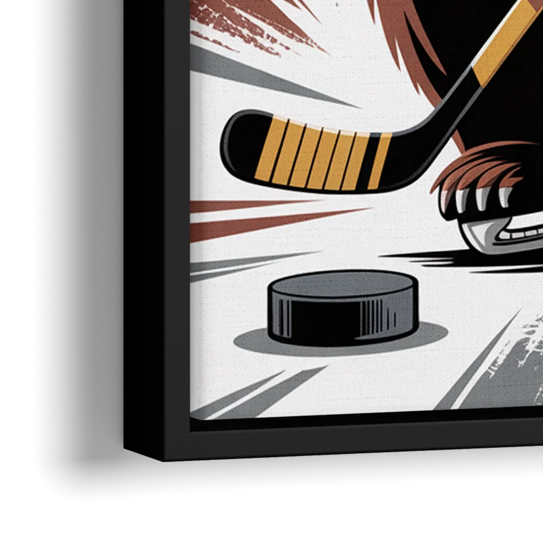 Boston Bruins Abstract Bear Art with Hockey Elements - Close-Up Black Frame Canvas