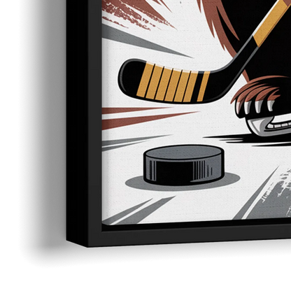 Boston Bruins Abstract Bear Art with Hockey Elements - Close-Up Black Frame Canvas