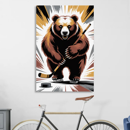 Boston Bruins Abstract Bear Art with Hockey Elements Living Room - Canvas Wall Art
