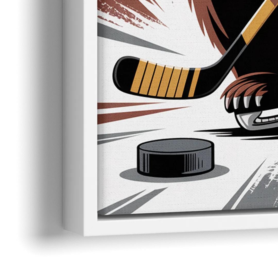Boston Bruins Abstract Bear Art with Hockey Elements - Close-Up White Frame Canvas