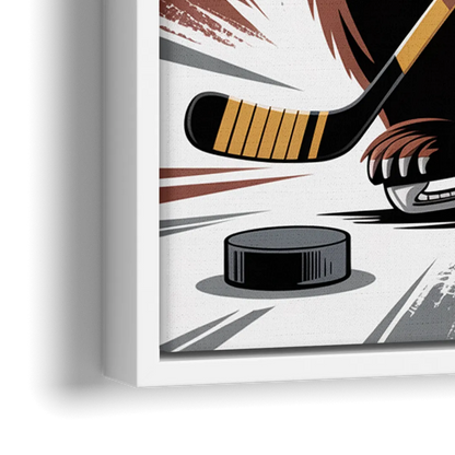 Boston Bruins Abstract Bear Art with Hockey Elements - Close-Up White Frame Canvas
