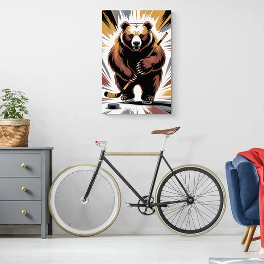 Boston Bruins Abstract Bear Art with Hockey Elements - Canvas Wall Art Living Room