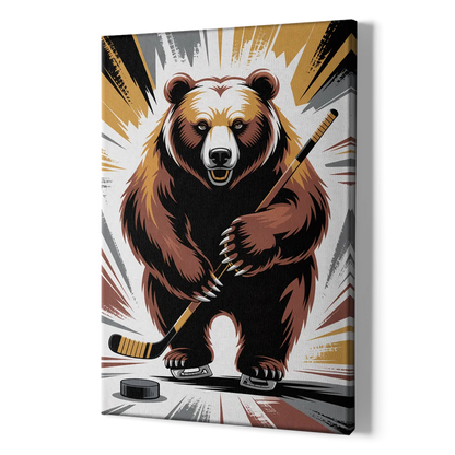 Boston Bruins Abstract Bear Art with Hockey Elements - Canvas Print Art Sides