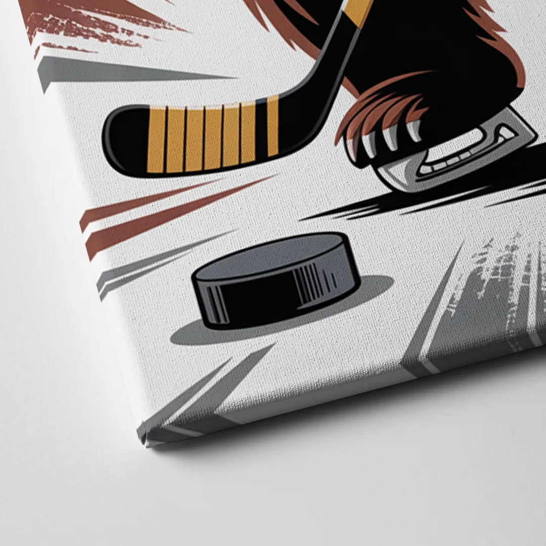 Boston Bruins Abstract Bear Art with Hockey Elements Canvas Close Up