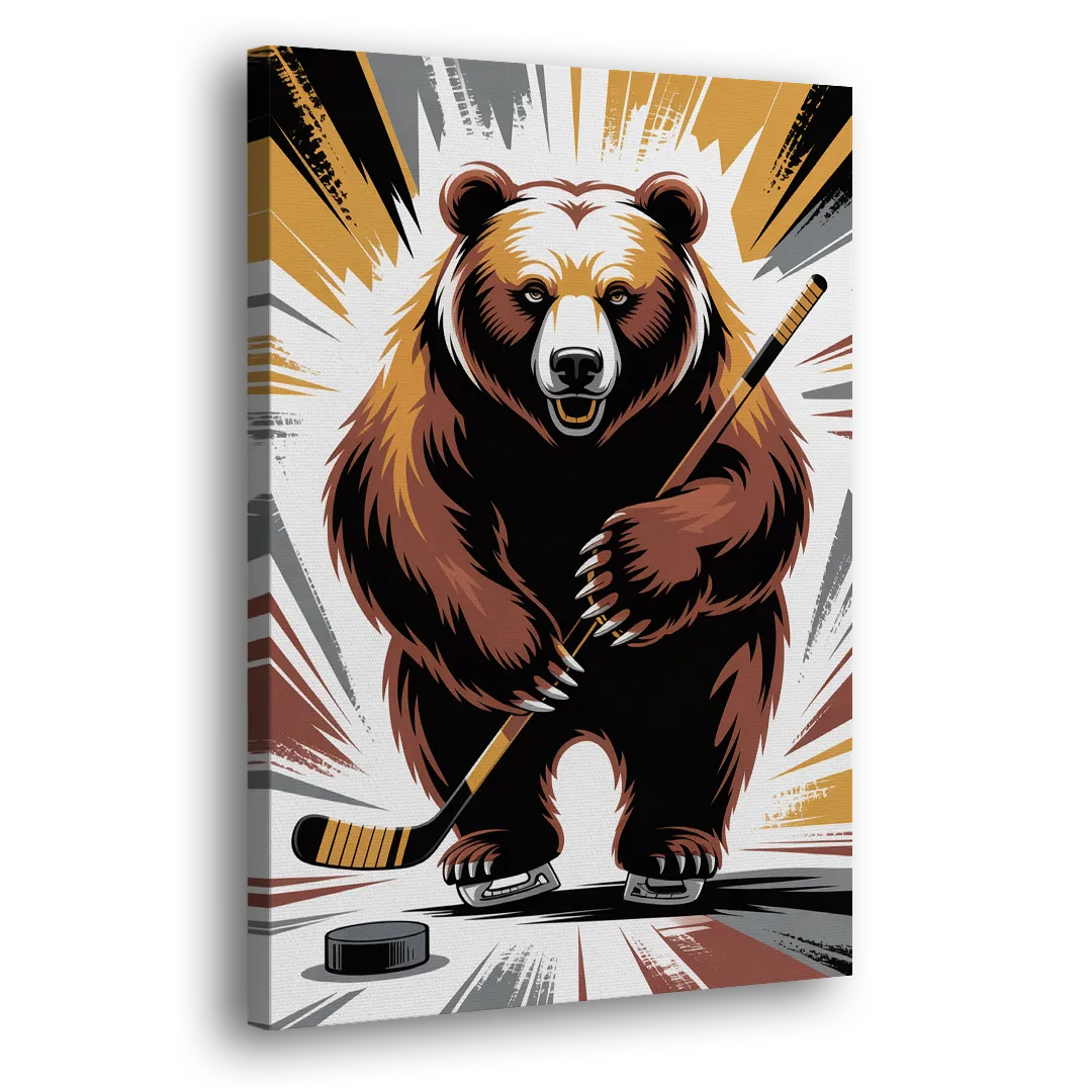 Boston Bruins Abstract Bear Art with Hockey Elements Side - Canvas Wall Art
