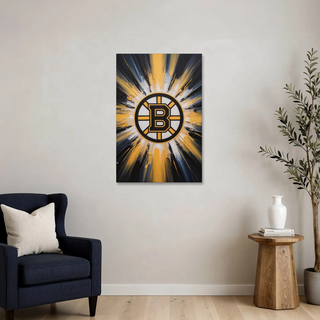 Boston Bruins Impressionistic Emblem Art - Canvas Wall Art - Sofa - 24x36