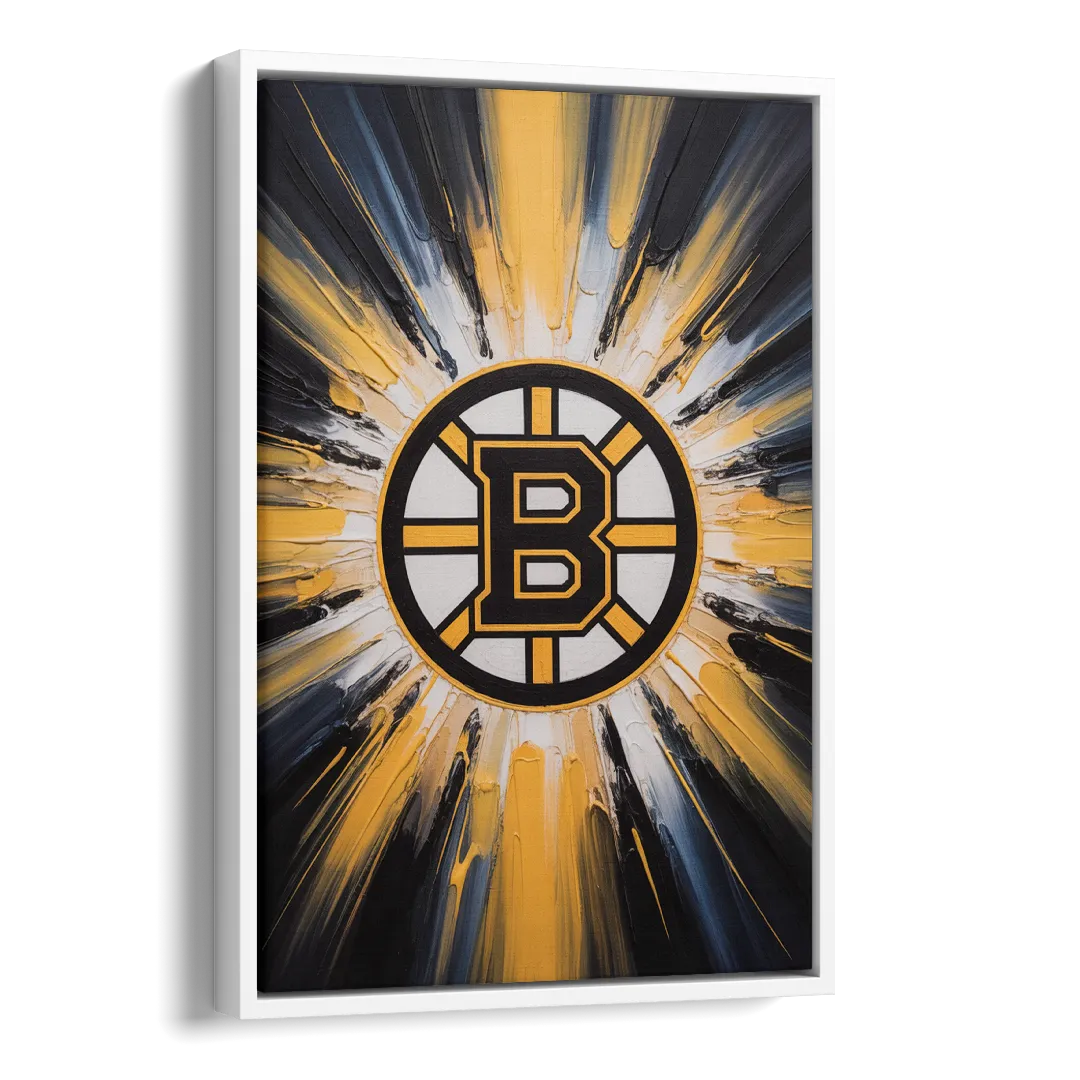 Boston Bruins Impressionistic Emblem Art Side - White Canvas Wall Art