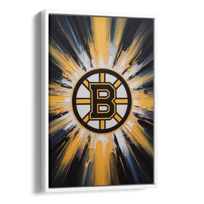 Boston Bruins Impressionistic Emblem Art Side - White Canvas Wall Art