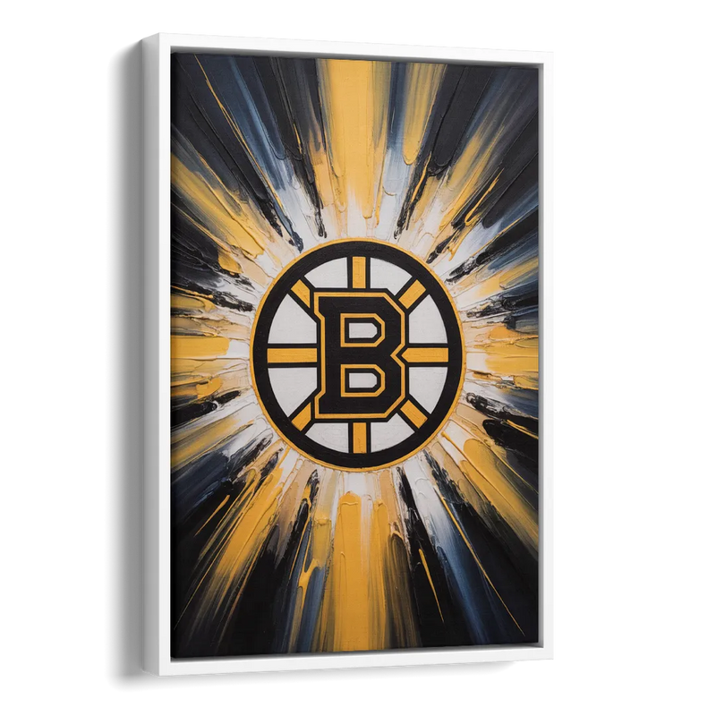 Boston Bruins Impressionistic Emblem Art Side - White Canvas Wall Art