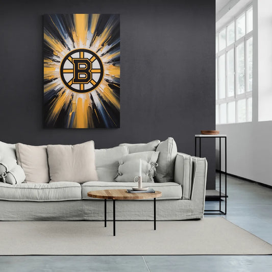 Boston Bruins Impressionistic Emblem Art - Canvas Wall Art Living Room
