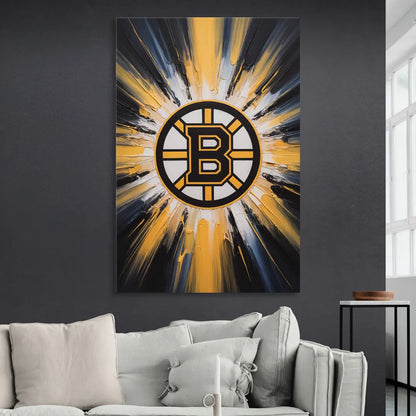 Boston Bruins Impressionistic Emblem Art Living Room - Canvas Wall Art
