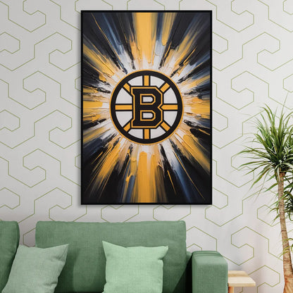 Boston Bruins Impressionistic Emblem Art Sitting Room - Black Canvas Wall Art