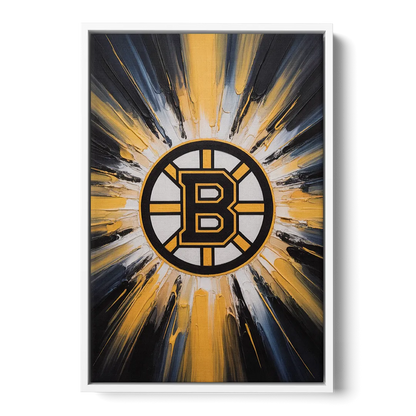 Boston Bruins Impressionistic Emblem Art - White Frame Canvas