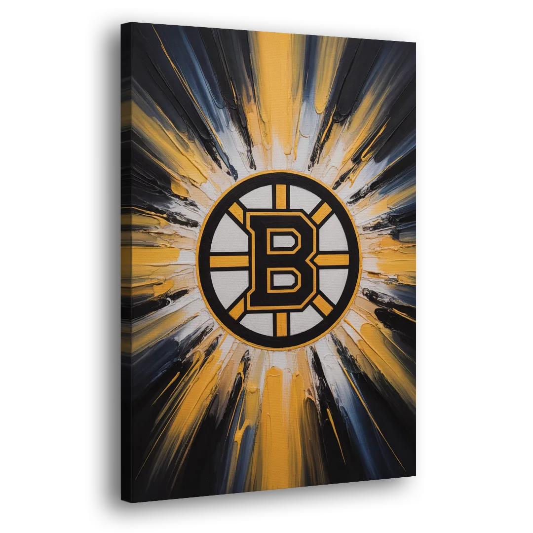 Boston Bruins Impressionistic Emblem Art Side - Canvas Wall Art