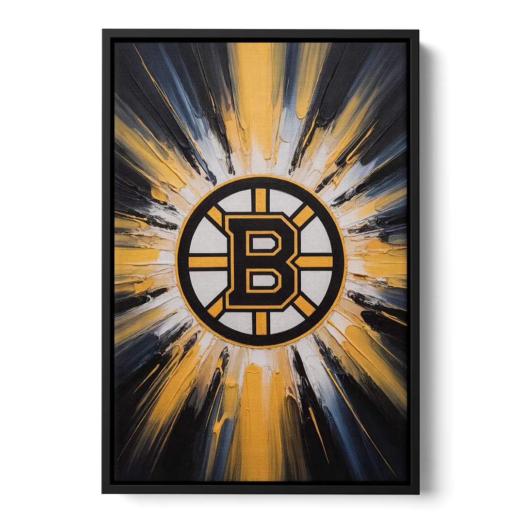 Boston Bruins Impressionistic Emblem Art Front - Black Canvas Wall Art