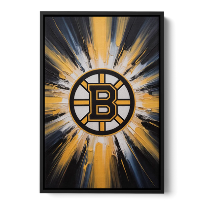 Boston Bruins Impressionistic Emblem Art Front - Black Canvas Wall Art