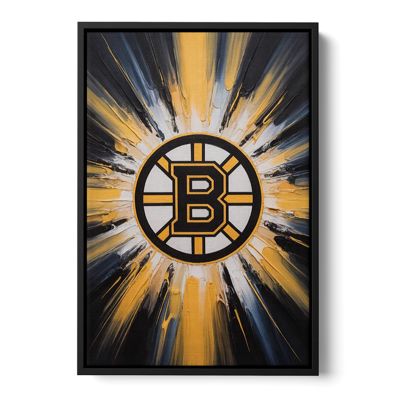 Boston Bruins Impressionistic Emblem Art Front - Black Canvas Wall Art