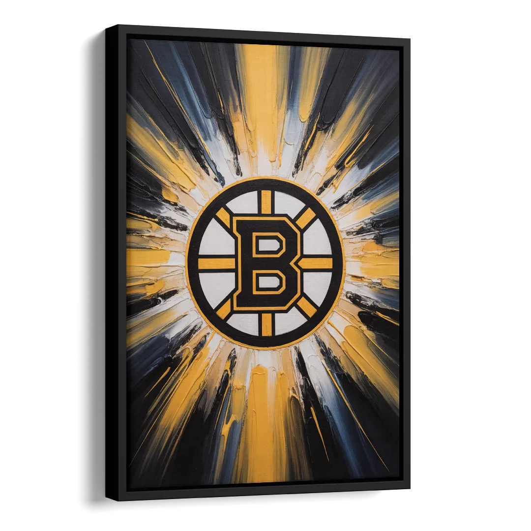 Boston Bruins Impressionistic Emblem Art Side - Black Canvas Wall Art