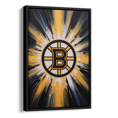 Boston Bruins Impressionistic Emblem Art Side - Black Canvas Wall Art