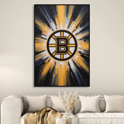 Boston Bruins Impressionistic Emblem Art Living Room - Black Canvas Wall Art