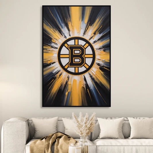 Boston Bruins Impressionistic Emblem Art Living Room - Black Canvas Wall Art