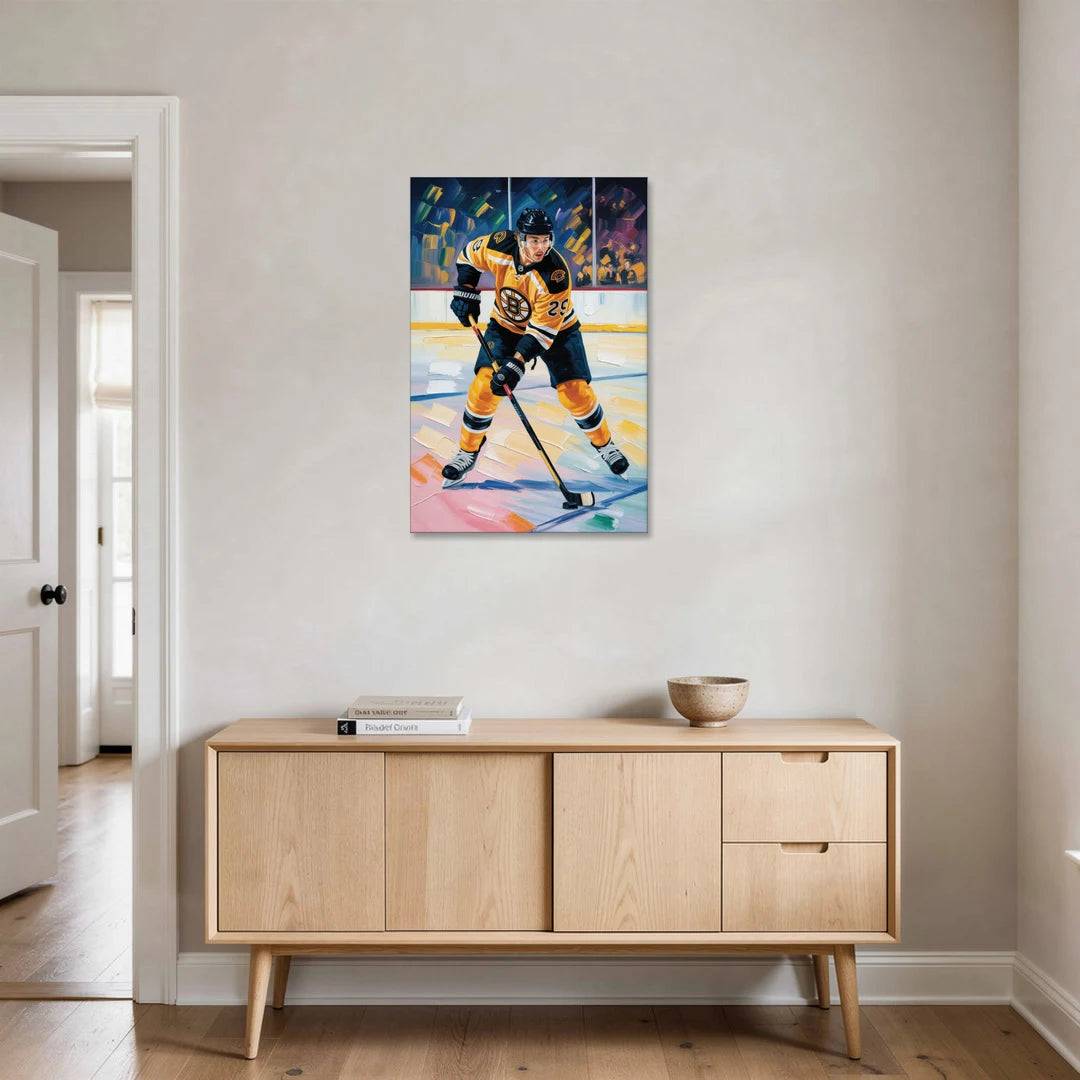 Boston Bruins Impressionistic Hockey Action Art - Canvas Wall Art - Coffee Table - 24x36
