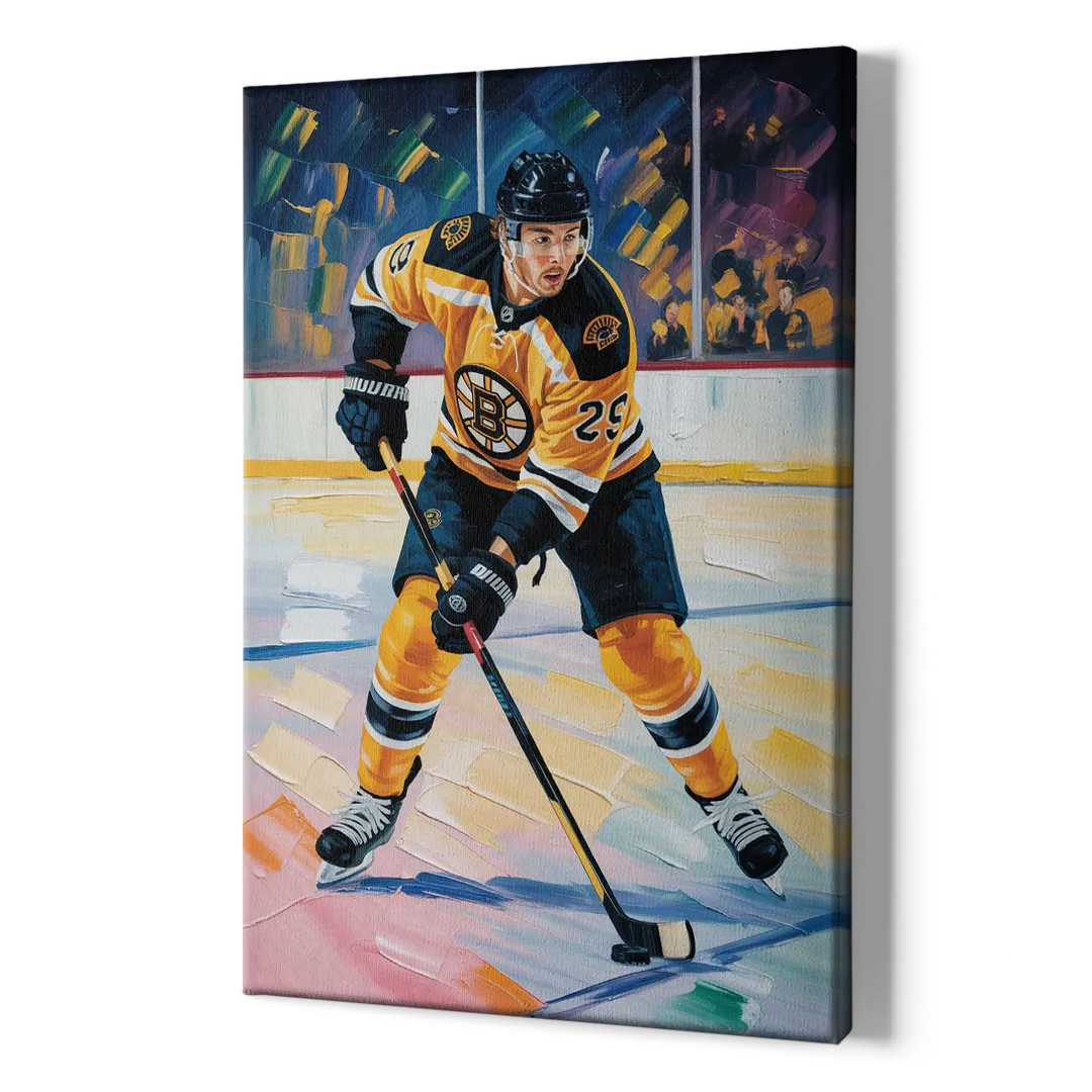 Boston Bruins Impressionistic Hockey Action Art - Canvas Print Art Sides