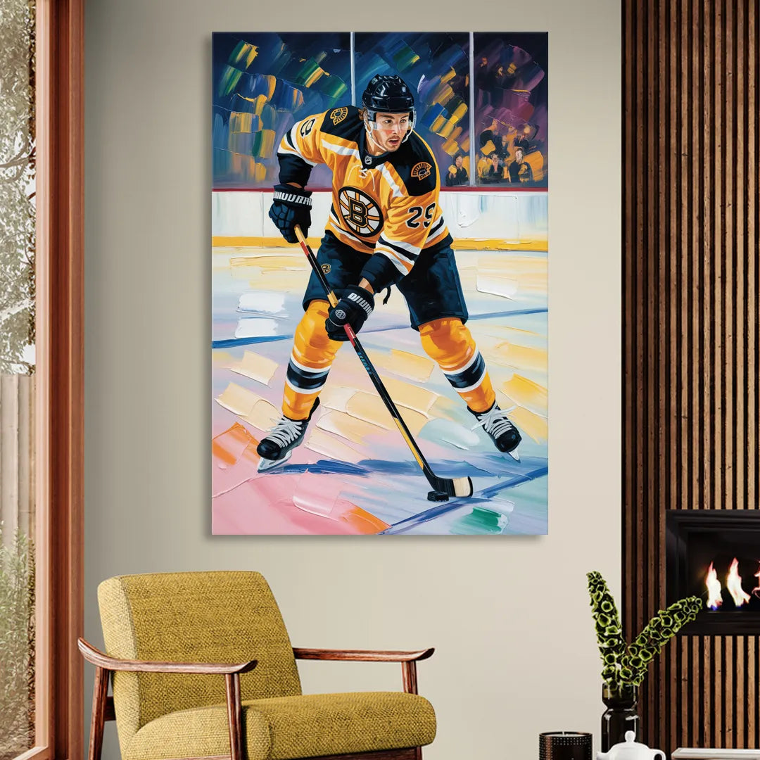 Boston Bruins Impressionistic Hockey Action Art Sitting Room - Canvas Wall Art