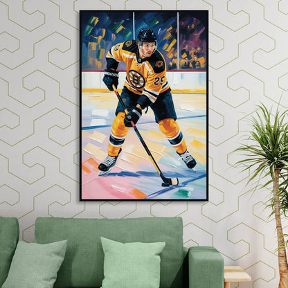 Boston Bruins Impressionistic Hockey Action Art Living Room - Black Canvas Wall Art