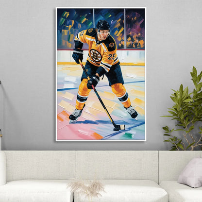Boston Bruins Impressionistic Hockey Action Art Sitting Room - White Canvas Wall Art