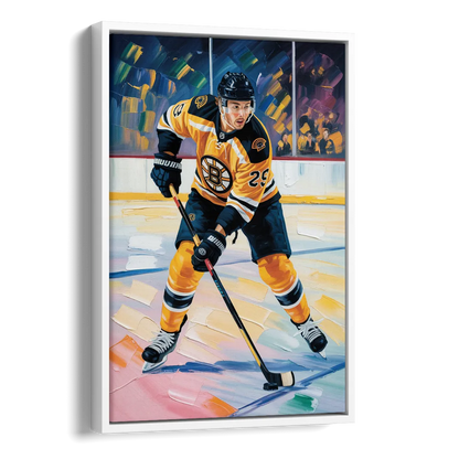 Boston Bruins Impressionistic Hockey Action Art Side - White Canvas Wall Art