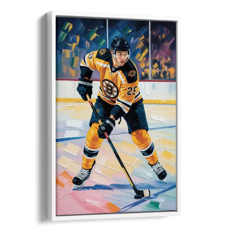 Boston Bruins Impressionistic Hockey Action Art Side - White Canvas Wall Art