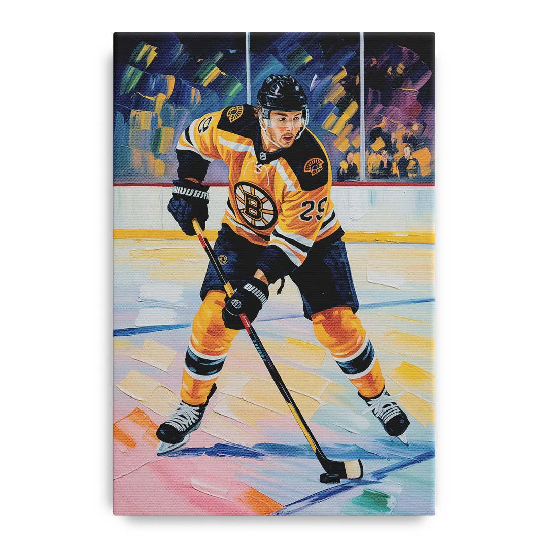 Boston Bruins Impressionistic Hockey Action Art Front - Canvas Wall Art