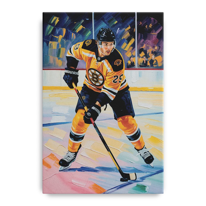 Boston Bruins Impressionistic Hockey Action Art Front - Canvas Wall Art