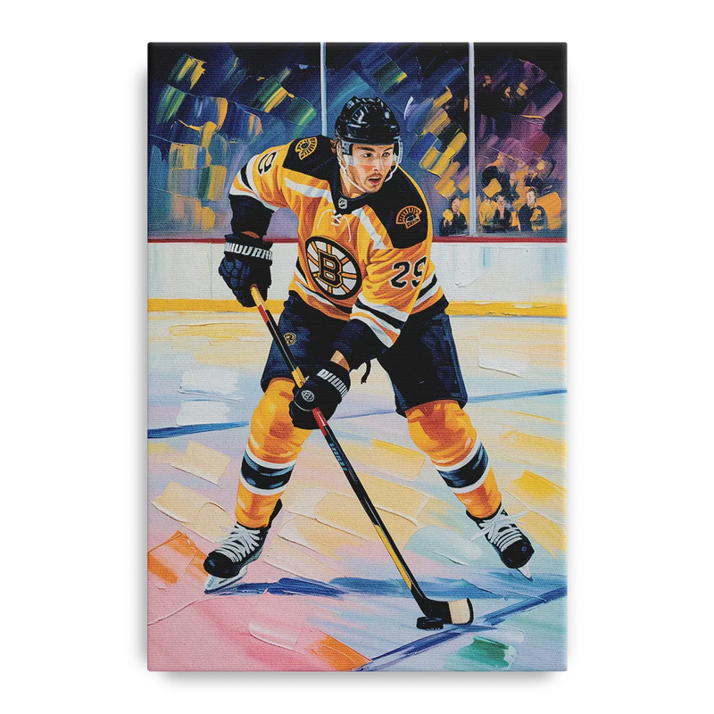 Boston Bruins Impressionistic Hockey Action Art Front - Canvas Wall Art