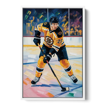 Boston Bruins Impressionistic Hockey Action Art Front - White Canvas Wall Art