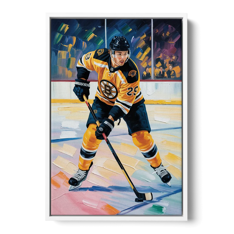 Boston Bruins Impressionistic Hockey Action Art Front - White Canvas Wall Art