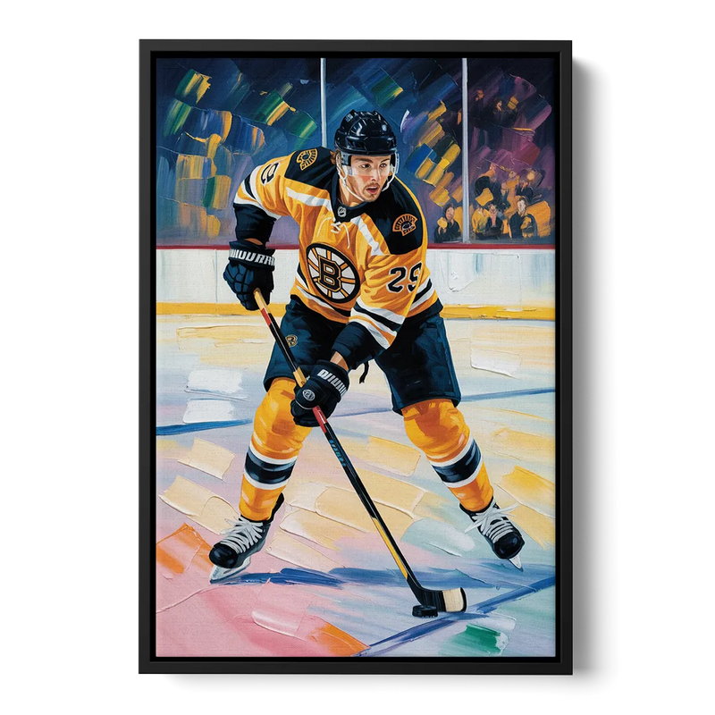 Boston Bruins Impressionistic Hockey Action Art Front - Black Canvas Wall Art