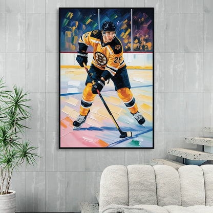 Boston Bruins Impressionistic Hockey Action Art Sitting Room - Black Canvas Wall Art