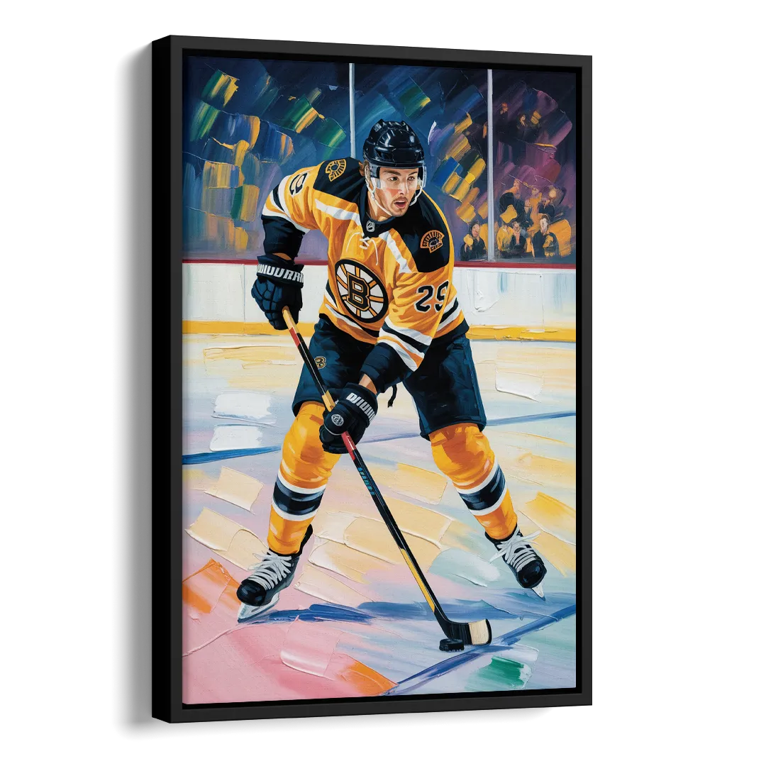 Boston Bruins Impressionistic Hockey Action Art Side - Black Canvas Wall Art