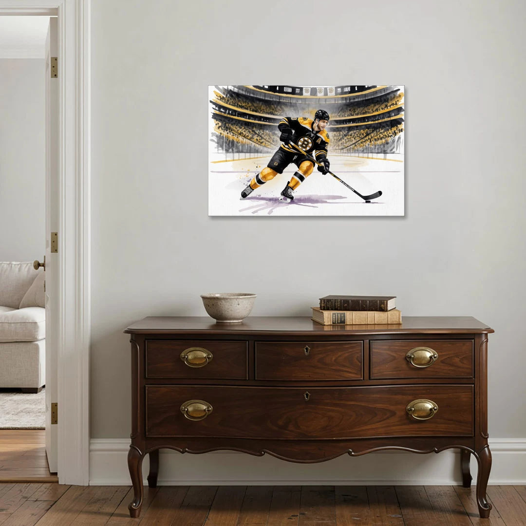 Boston Bruins Watercolor Dynamic Action at TD Garden - Canvas Wall Art - Coffee Table - 36x24