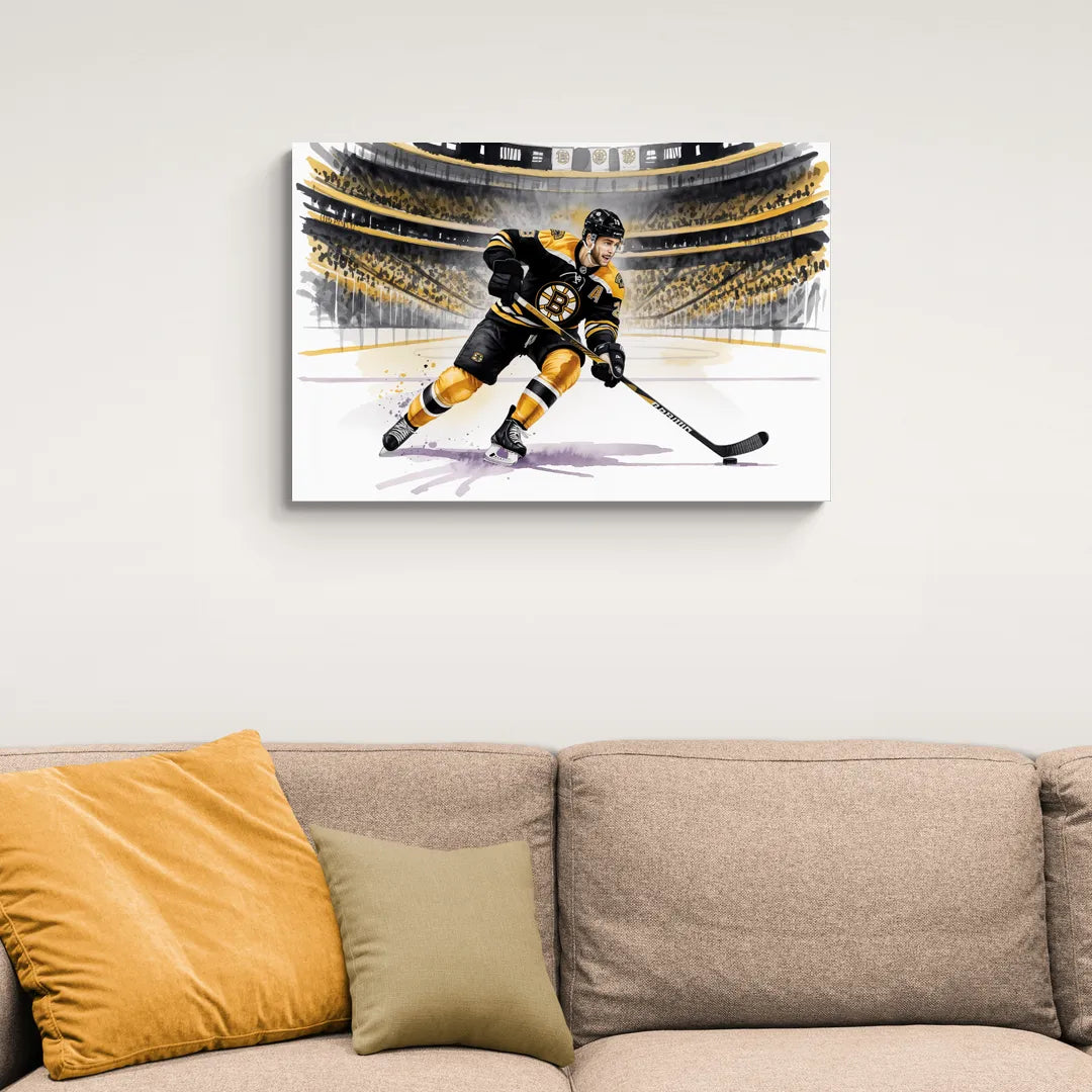 Boston Bruins Watercolor Dynamic Action at TD Garden - Canvas Wall Art Living Room