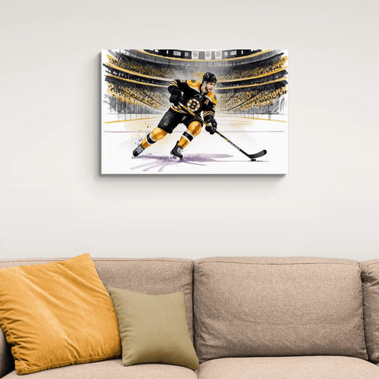 Boston Bruins Watercolor Dynamic Action at TD Garden - Canvas Wall Art Living Room