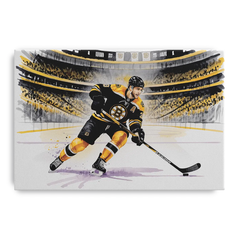 Boston Bruins Watercolor Dynamic Action at TD Garden Front - Canvas Wall Art