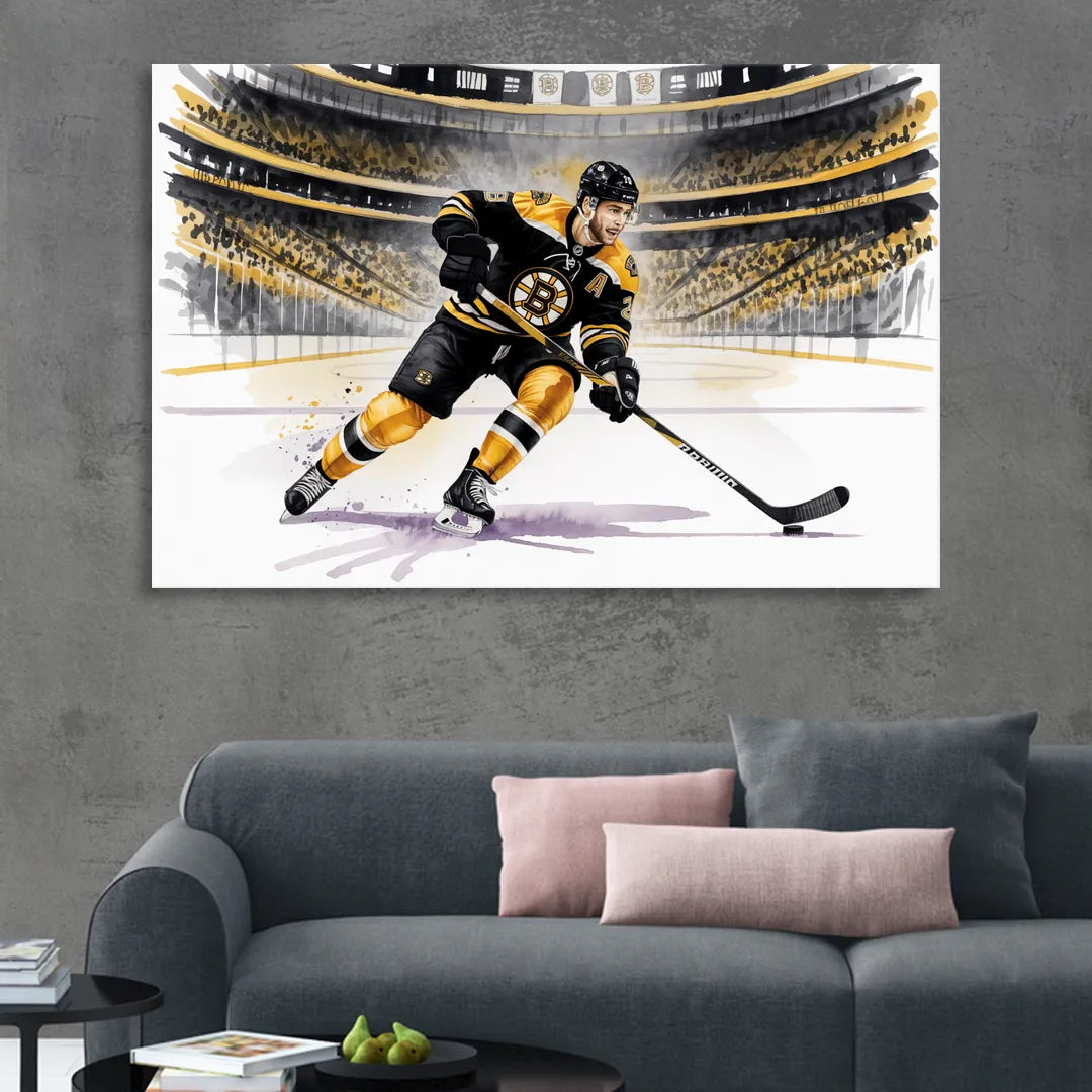 Boston Bruins Watercolor Dynamic Action at TD Garden Sitting Room - Canvas Wall Art