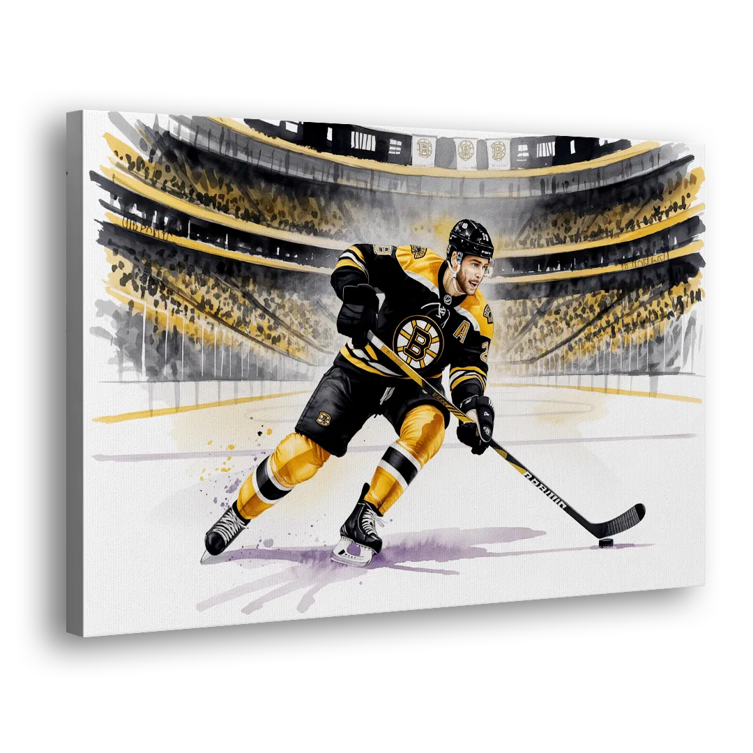 Boston Bruins Watercolor Dynamic Action at TD Garden Side - Canvas Wall Art