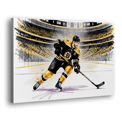 Boston Bruins Watercolor Dynamic Action at TD Garden Side - Canvas Wall Art
